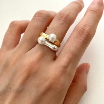 Korean Version of S925 Sterling Silver Loe Open Ins Pearl Ring
